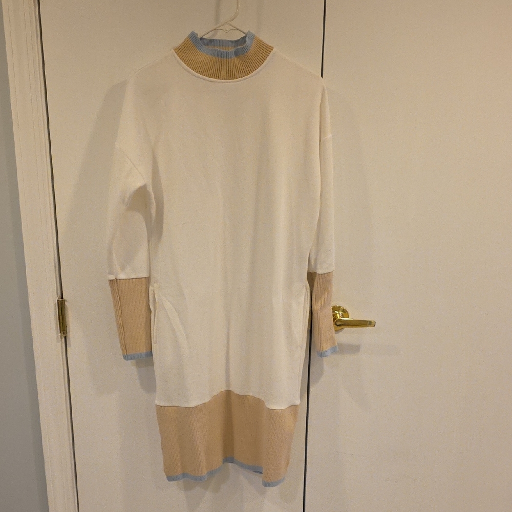 Noisy may Cream and Tan Long Sleeve Dress